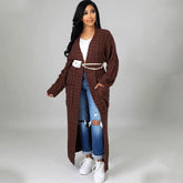 Cozy Solid Color Open Front Chunky Cable Knit Duster Cardigan